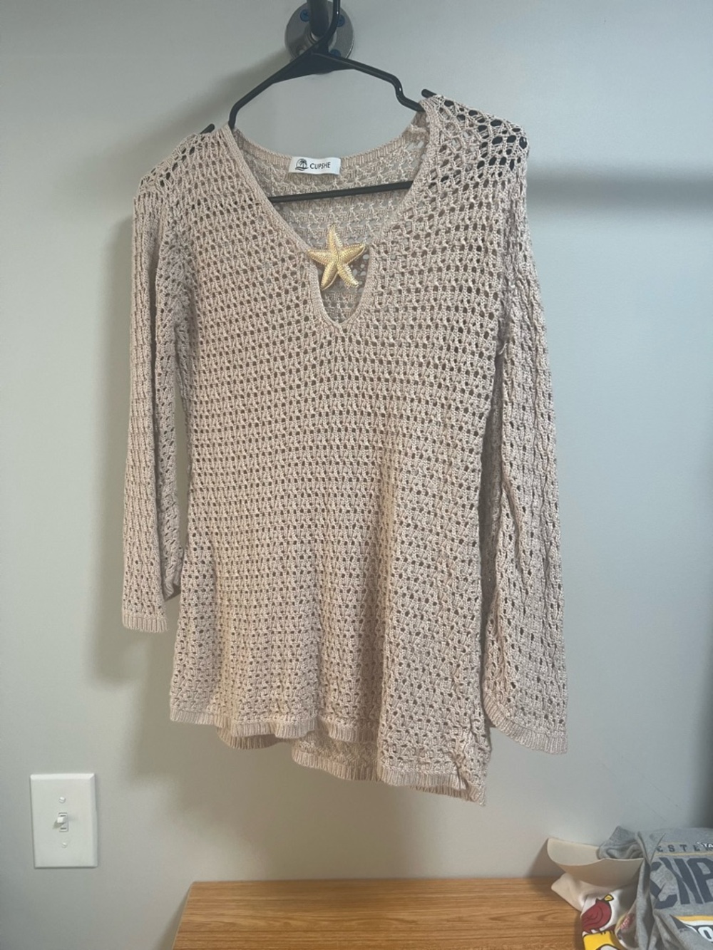 Cupshe Neutral Beige Crochet V-Neck Coverup